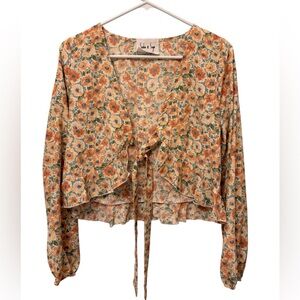 Sadie & Sage Women’s Water Color Floral Front Tie Long Sleeve Top Sz Small